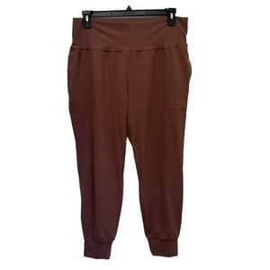 Athleta XL Salutation Jogger Pants Powervita Wicking Yoga Brown/Blush High Waist